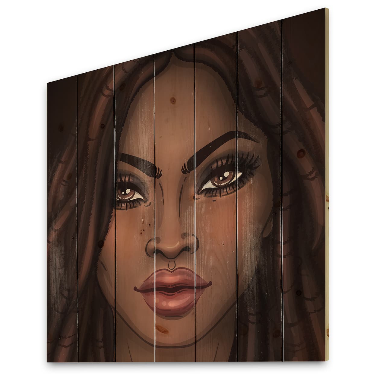 Designart - Portrait of African American Woman I - Modern Print on Natural Pine Wood